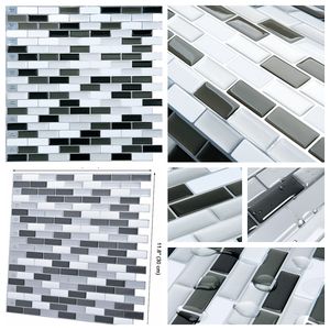 Moderno 3D PU pegatinas de pared superposición aquí diseño gris negro blanco enclavamiento cocina Backsplash impermeable autoadhesivo - Product Image 2