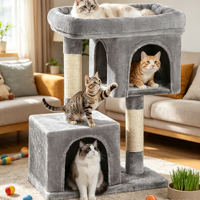 Arbre à chat en bois écologique, fabrication directe usine, emballage carton, 2 niveaux, 75 cm, mobilier pour animaux de compagnie, OEM