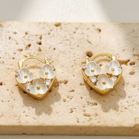 Boucles d'oreilles haut de gamme en forme de cœur de fleur, accessoire tendance en laiton