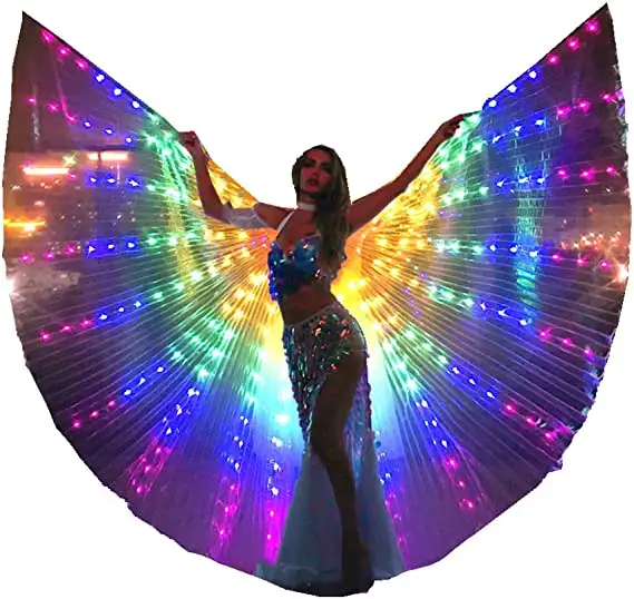 Kids Grow Cape Angel LED Wings for Belly Dance Isis Wings with Sticks Adult Dance Smart Led Wings Butterfly Performance Costumes