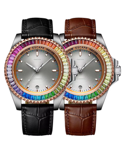 Montre mécanique automatique pour homme avec lunette en diamant arc-en-ciel NH35, montre-bracelet de luxe en cuir véritable imperméable pour les affaires - Product Image 6