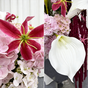 Hortensias Rosas y Lirios Blancos de Seda Artificial Realistas para Decoración de Pasillos de Boda - Product Image 4