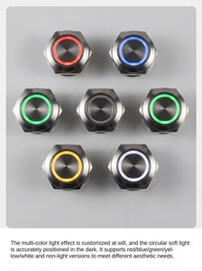 IP67 LED Metal Button <b>Switch</b> with Tail 15A High Current 24V 1NO Ring Illuminated Self-Resetting for Industrial & Automotive Use - Product Image 2
