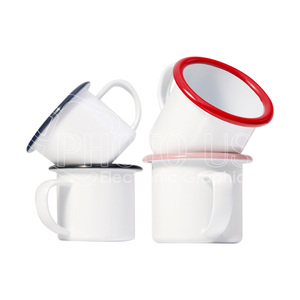 6 onzas. Taza de esmalte en blanco de sublimación con taza de esmalte personalizada de borde coloreado - Product Image 1
