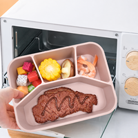 Boîte à lunch en silicone à 4 compartiments pour la préparation des repas, 21x16cm, qualité alimentaire, compatible micro-ondes, réutilisable, avec couvercle