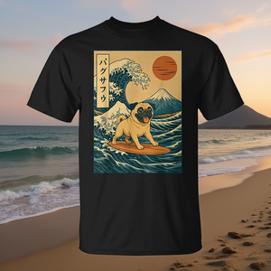 Camiseta japonesa Pug Surfing Wave Great Wave Japan - Product Image 3