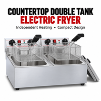Nouvelle Friteuse Commerciale Électrique Sans Flamme pour Frites et Poulet, 2 Bacs en Acier Inoxydable, 3+3KW, Vente Chaude