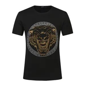 New Product Custom High Quality Cotton Short Sleeves Tauren Print Embroidery And Rhinestone Process Luxury Men T Shirt