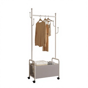 Floor-Standing Metal Coat Rack &amp; Clothes Hanger with Mobile <strong>Pulley</strong> Storage and Clothes Drying Rack for Bedroom/Living Room - Product Image 1