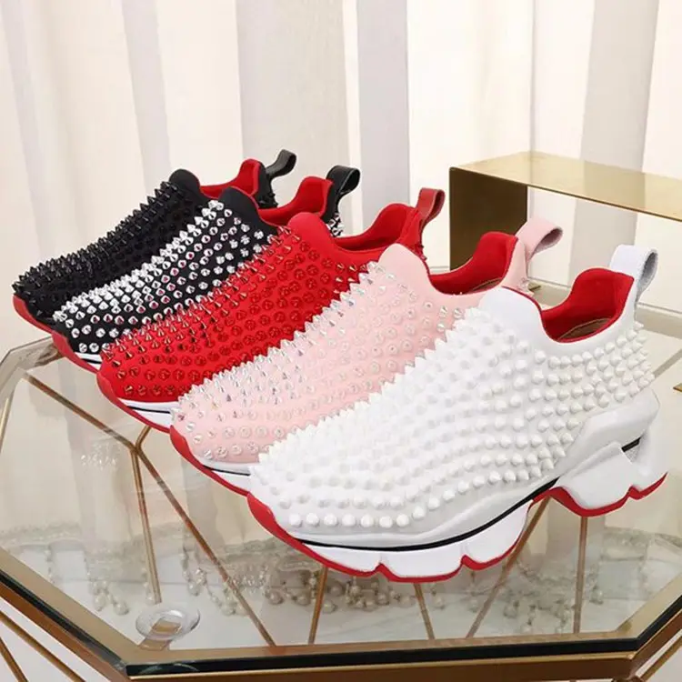 2022 Hot Sale Rivet Top Grade Luxury Brand Spikes Thick Bottom Muffin High Top Casual Sport Walking Running Shoes for Men Women