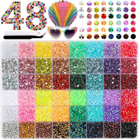 Kit de strass en résine gelée 48 couleurs, 3 mm, base plate en acrylique, pour vêtements, nail art, accessoires pour téléphone et tasses, avec pince à épiler et colle