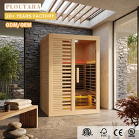 Cabina de Sauna Infrarroja Interior PLOUTARA con Frente de Madera con Listones, Iluminación LED Ambiental y Ventilación para Distribuidores de Saunas