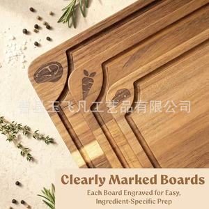 Juego de 3 tablas de cortar de acacia con acabado de cera de abejas no tóxica, bloques de madera para cortar en la cocina, rectangulares, color madera natural - Product Image 3
