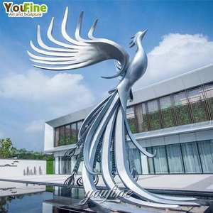 YOUFINE Jardín al aire libre Moderno Espejo grande Abstracto <span class=keywords><strong>Acero</strong></span> inoxidable Fénix Estatua Escultura - Product Image 1