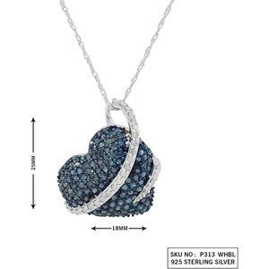 Jewelspaark Heart Pendant Necklace 1.60 Cttw Brilliant Cut Blue White Diamond 925 Sterling Silver Rhodium Plated <b>Rope</b> <b>Chain</b> - Product Image 2