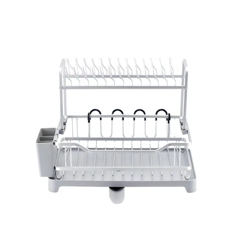 BX Double Deck Detachable Aluminum Rust Proof Dish Rack With Tray (2 TIER GRAY)