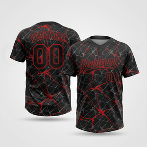 Maillot de baseball personnalisé pour jeunes, rose et noir, col en V, chemises de softball avec nom d'équipe, numéro et logo personnalisés, cousus à deux boutons - Product Image 1