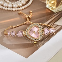 Montre-bracelet pour femme en alliage de quartz, exquise et mignonne, en forme de cœur, écologique, tendance, décontractée, luxueuse, avec aiguilles incrustées de diamants