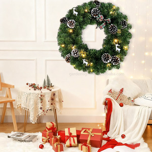 23.6-Inch Artificial Christmas Wreath with White Deer&<b>Pine</b> Cones&Bow Ornaments for Front Door Window Fireplace Party Decor - Product Image 4