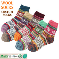 Chaussettes en laine personnalisées pour femmes, chaussettes tricotées mi-mollet, absorbantes, chaudes, épaisses, à motif géométrique, pour usage quotidien en hiver