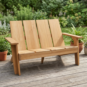 Banc de relaxation d'extérieur en teck massif 2 places à lattes verticales, style Adirondack - Product Image 2