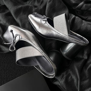 Zapatillas de tacón <span class=keywords><strong>medio</strong></span> redondo de moda, <span class=keywords><strong>sandalias</strong></span> de punta cuadrada para <span class=keywords><strong>mujer</strong></span>, zapatos de vestir sin cordones con tira elástica, mules con lazo frontal. - Product Image 6