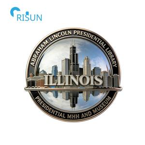 Personalisierter Souvenir-Kühlschrankmagnet mit Illinois-Karte und Flagge, Anstecknadel, Brosche, individueller Illinois-Emaille-Pin - Product Image 5