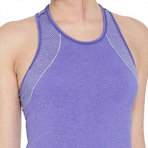 Women's Sporty Tank <b>Top</b> Breathable Knitted Scoop Neck <b>Purple</b> Solid <b>Mesh</b> Shoulder Gym Vest - Product Image 3