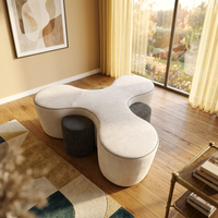 Ensemble de pouf modulaire pliable moderne E315 avec chaise et tabouret multifonctionnel en tissu flanelle amovible