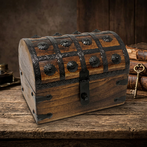 Vintage Wooden <b>Jewelry</b> Chest Treasure Box Hinged Lid Hasp Lock Rectangular Storage Case - Product Image 4