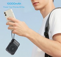 Chargeur sans fil portable 10000mAh avec câble intégré 22W PD PPS 4 sorties USB C/A, affichage LED, batterie externe pour les voyages et les affaires