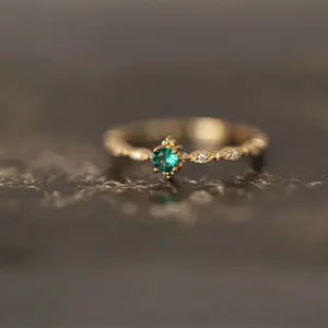 Zooying Temperament Diamond Emerald Gemstone Crystal Inlay 14K Gold Ring 4-8 Size Starlight Charm Fine Jewelry