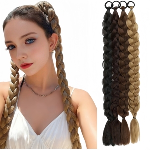 Extension per Coda di Cavallo Sintetica Intrecciata con Elastico, 24 Pollici, Trecce Lunghe Intrecciate a Mano, Bionde, Marroni, Nere per Donne - Product Image 6