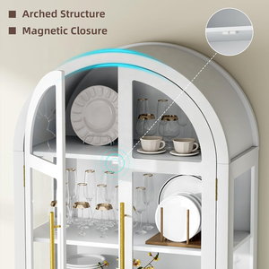 Vitrina Moderna Arqueada de Madera Hecha a Mano con Puertas de Vidrio, Gabinete de Almacenamiento Blanco para Sala de Estar, Apartamento o Escuela - Product Image 5