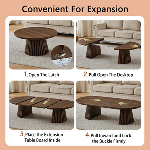 Wooden Round Coffee <b>Table</b> Flexible Extendable Oval Design Multi-functional Space-saving Living Room Furniture - Product Image 3