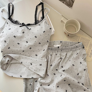 <span class=keywords><strong>Pijama</strong></span> de encaje con almohadilla en el pecho Traje de eslinga dulce de verano para mujer Ropa exterior de algodón - Product Image 3