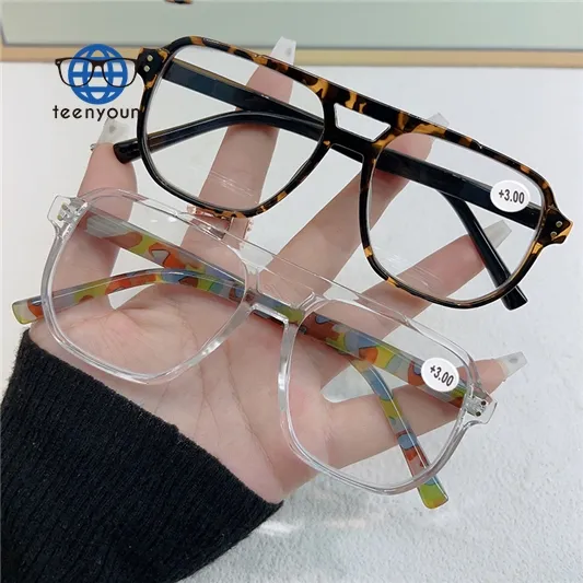Teenyounレトロスクエアフレーム韓国ブルーレイグラスアンチブルーライト老眼鏡メンズ老眼鏡2024卸売