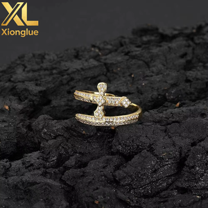 Factory Wholesale Price Fashion Cubic Zirconia Jewelry <b>Adjustable</b> Open <b>Size</b> Sword Design Gold Plated <b>Ring</b> for Men - Product Image 1