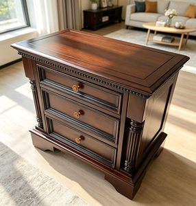 Traditional Dark <b>Walnut</b> Wood Nightstand 3-<b>Drawer</b> Antique Turned Leg Bedroom Storage Cabinet - Product Image 4