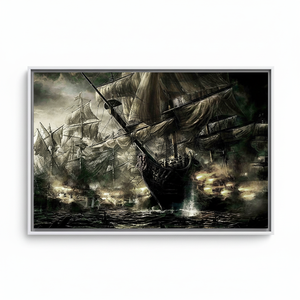 <b>Printed</b> <b>Canvas</b>: <b>Abstract</b> Pirate Battle - Elegant Office Wall Decor,WHITE FRAMED <b>CANVAS</b> - Product Image 2