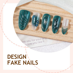 Uñas Acrílicas de Diseño <span class=keywords><strong>Verde</strong></span> Concha, Hechas a Mano, de Lujo, Reutilizables, Venta al Por Mayor - Product Image 3