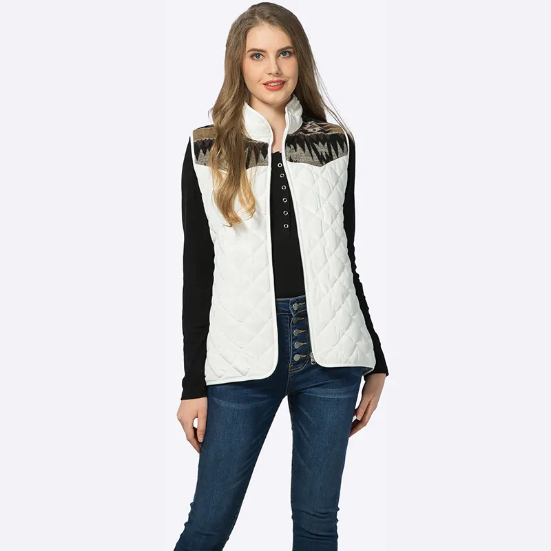 Mode femmes automne hiver chaud aztèque Patchwork grande taille sans manches bouffant diamant matelassé gilet pour les femmes personnalisé