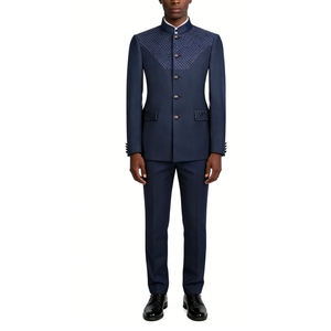 Completo da <span class=keywords><strong>Uomo</strong></span> con Colletto alla Coreana - <span class=keywords><strong>Blazer</strong></span> Formale con Dettagli a Quadri e Pantaloni Coordinati Set 2 Pezzi Sehe Fashionbisou - Product Image 3