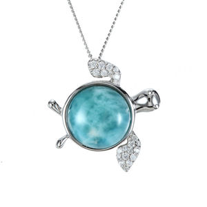 Entrega Más Rápida, Collar de Plata de Ley 925 con Gema Larimar, Hermosa Piedra Preciosa, el Mejor Lugar para Comprar Larimar en Línea - Product Image 1