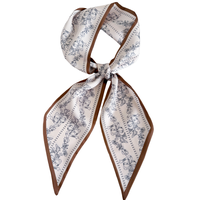 Écharpe élégante en polyester à imprimé floral avec franges - Beige clair, bleu marine et bordure marron pour femmes