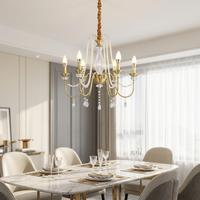 Lustre carré américain en laiton avec cristaux, LED, hauteur réglable, intensité variable, suspension centrale pour salon et salle à manger