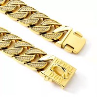 Chaîne cubaine pour chien en acier inoxydable 316L, collier et laisse pour chien de compagnie en diamant plaqué or 18 carats