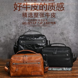 Genuine Leather Men's Shoulder <b>Bag</b> Black Vegetable Tanned Crossbody <b>Bag</b> Fashionable Leisure Travel Solid Color - Product Image 4