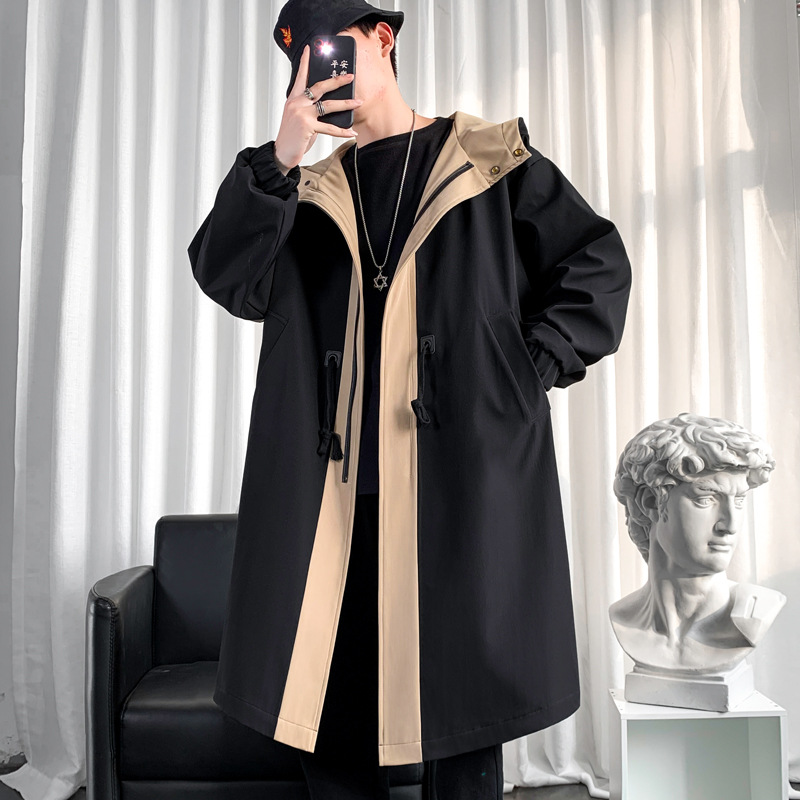 Trench-coat long pour homme, veste longue et légère à capuche, coupe ample, coupe-vent, veste décontractée, manteau pour homme