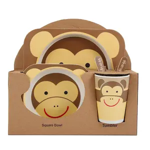 Cute cartoon BPA free bamboo fiber melamine children kids dinnerware set dinner plate tableware set